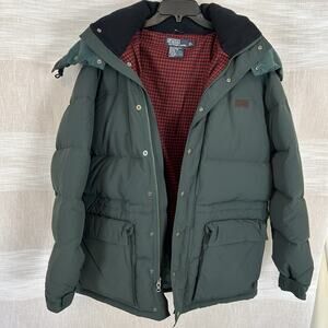 Vintage Polo Ralph Lauren Men's Sz Large Down Green Coat Puffer Heavy L Plaid